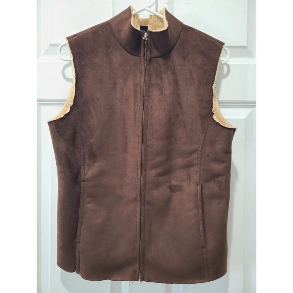 Land's End Chocolate brown Faux Suede Sherpa lined Vest S